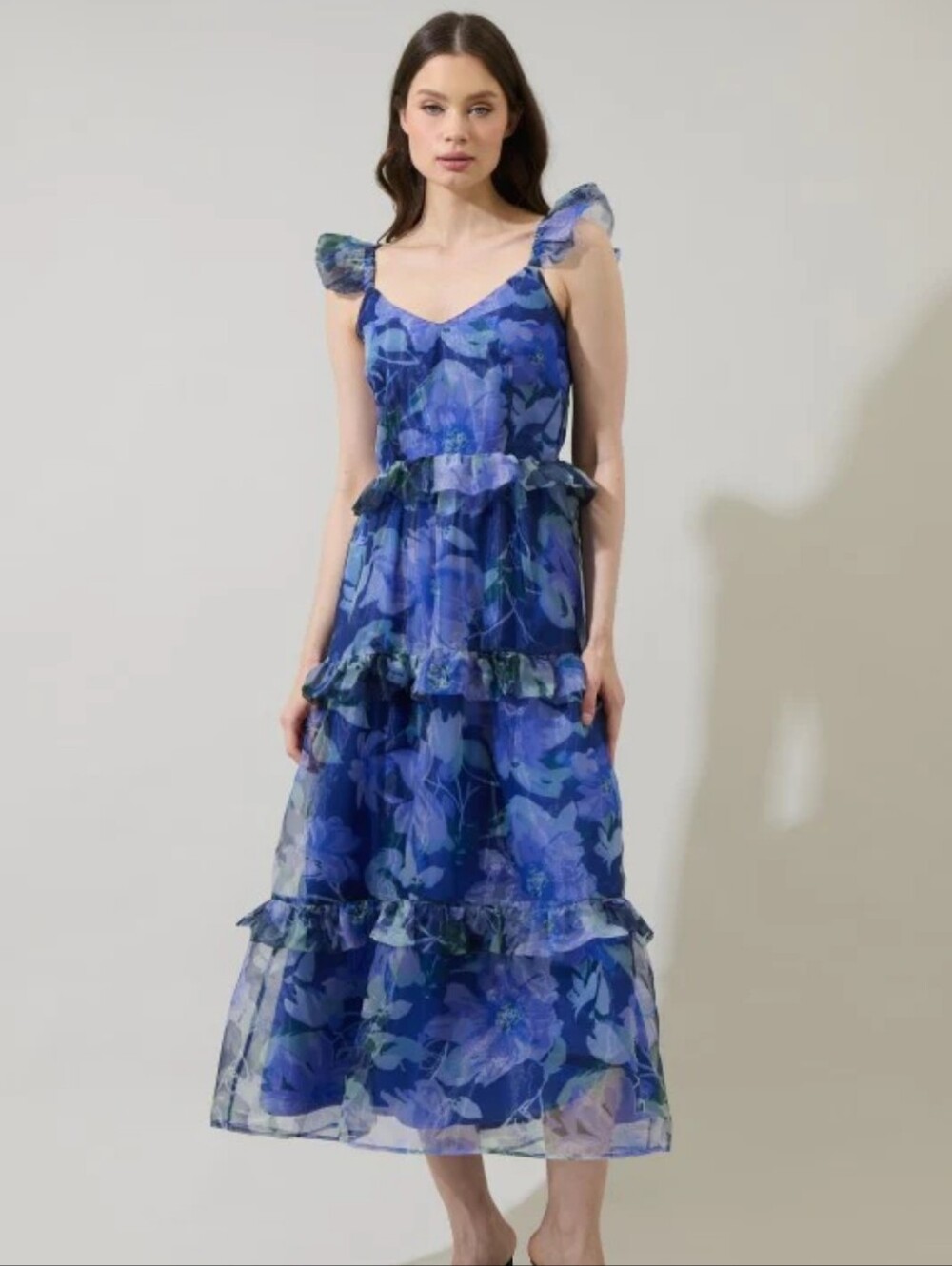 Sugarlips Royal Blue Semi-Sheer Floral Dress